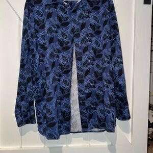 Men's Blue Floral Casual Button Down Shirt